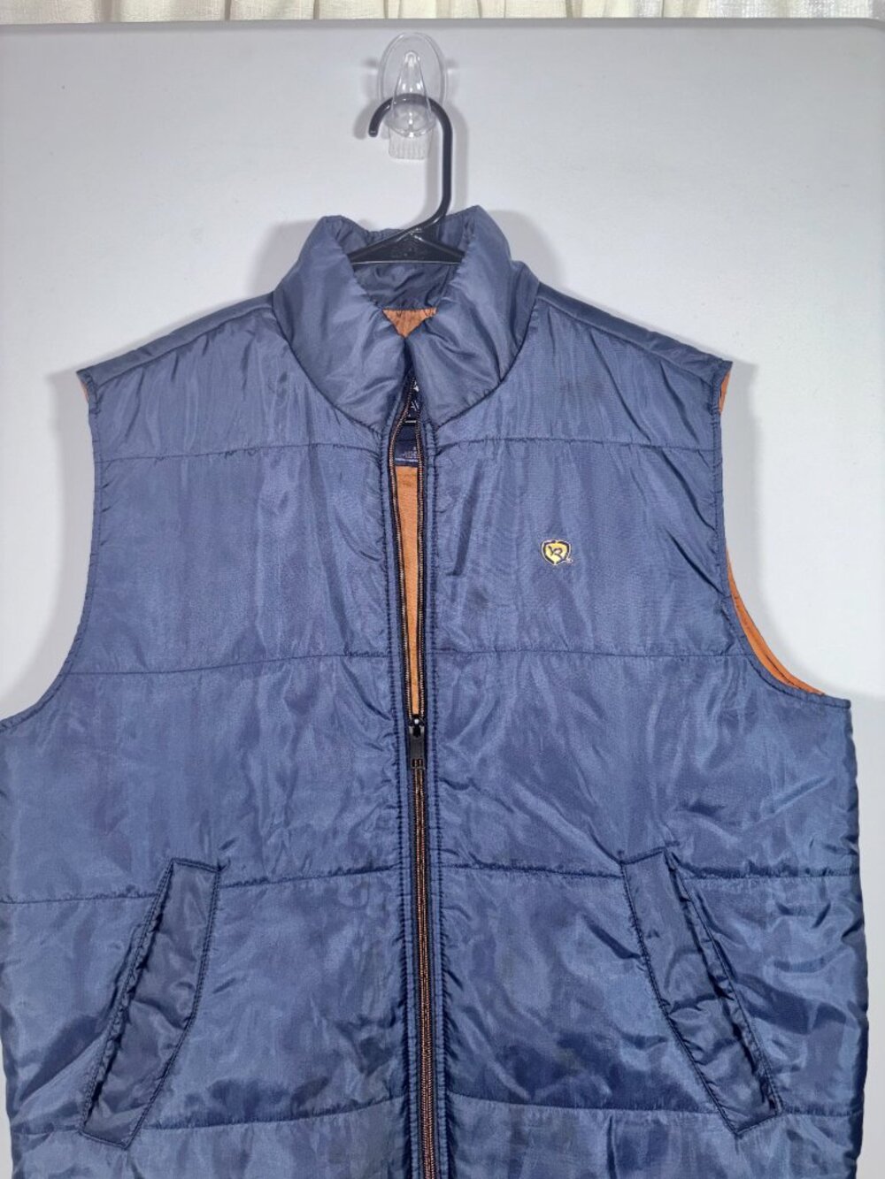 Vintage Rocawear Classic Puffer Vest - Blue with Orange Lining Size Small